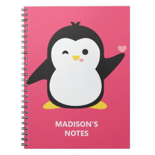 Custom name & colour cute penguin notebook