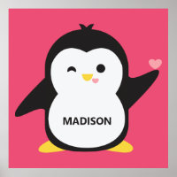 Custom name & colour cute penguin poster
