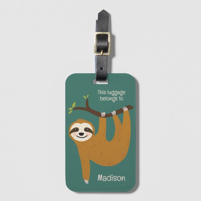 Custom Name & Colour Cute Sloth Luggage Tag (Front Vertical)