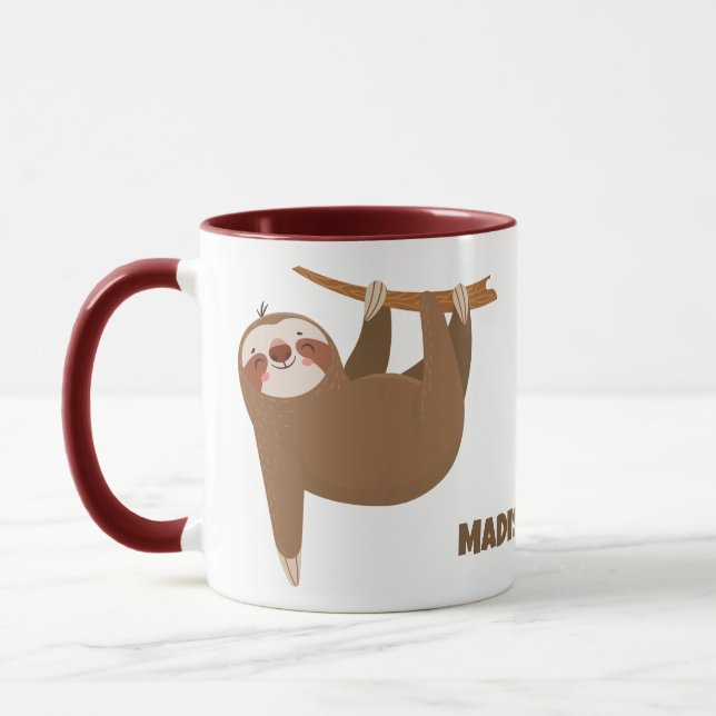 Custom Name & Colour Cute Sloth Mug (Left)