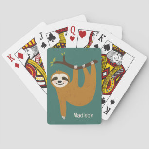 Custom Name & Colour Cute Sloth Playing Cards