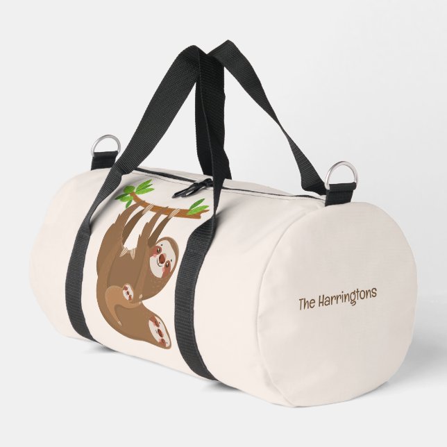 Custom Name & Colour Cute Sloths Duffle Bag (Left Corner)