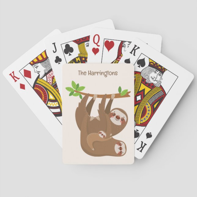 Custom Name & Colour Cute Sloths Playing Cards (Back)