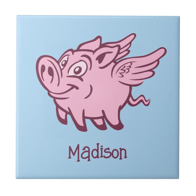 Custom Name & Colour Flying Pig Ceramic Tile (Front)