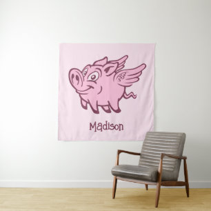 Custom Name & Colour Flying Pig Tapestry
