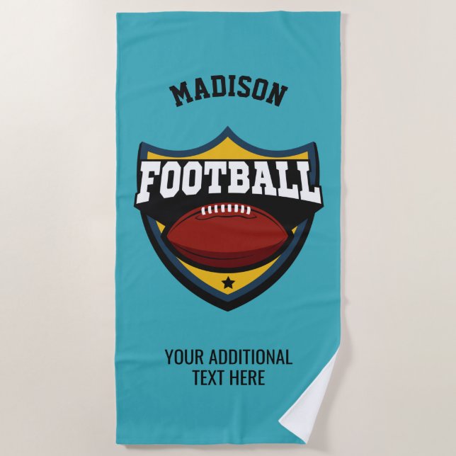 Custom name & colour Football Logo beach towel (Front)