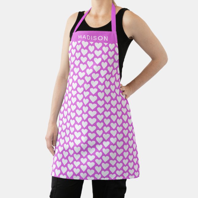 Custom name & colour Heart Pattern aprons (Insitu)