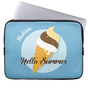 Custom name & colour Ice Cream Hello laptop sleeve