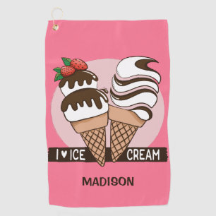Custom name & colour Ice Cream Lover golf towel