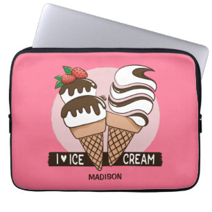 Custom name & colour Ice Cream Lover laptop sleeve