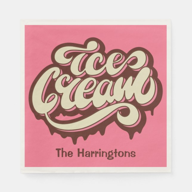 Custom name & colour Ice Cream paper napkins (Front)