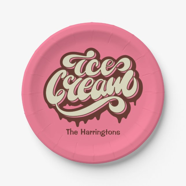 Custom name & colour Ice Cream paper plates (Front)