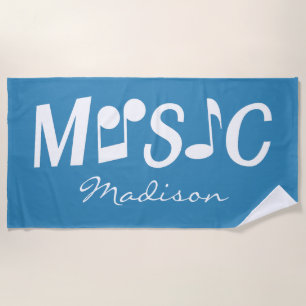 Custom name & colour MUSIC beach towel