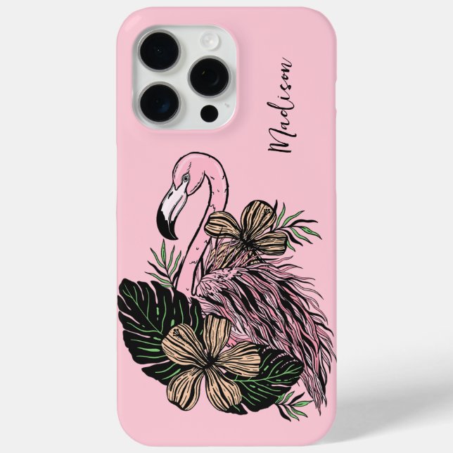 Custom Name & Colour Pink Flamingo Case-Mate iPhone Case (Back)