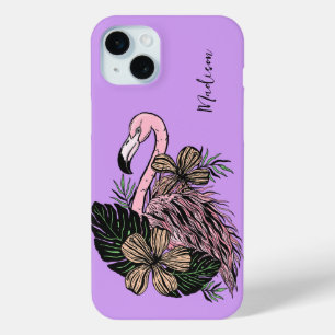 Custom Name & Colour Pink Flamingo iPhone 15 Mini Case