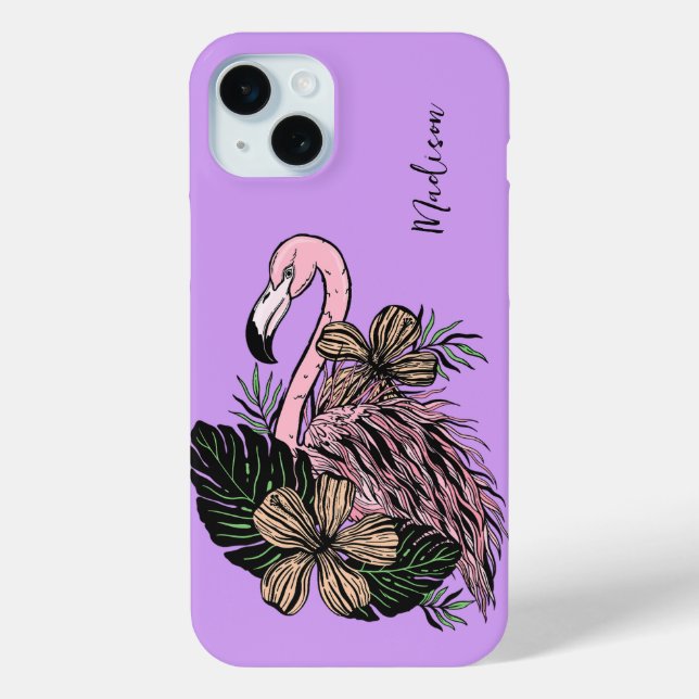 Custom Name & Colour Pink Flamingo Case-Mate iPhone Case (Back)