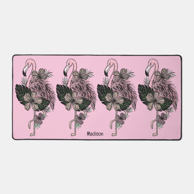 Custom Name & Colour Pink Flamingo Desk Mat (Front)