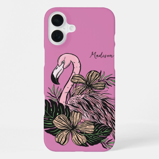 Custom Name & Colour Pink Flamingo iPhone Case (Back)