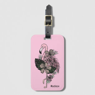 Custom Name & Colour Pink Flamingo Luggage Tag