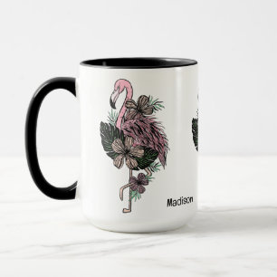 Custom Name & Colour Pink Flamingo Mug