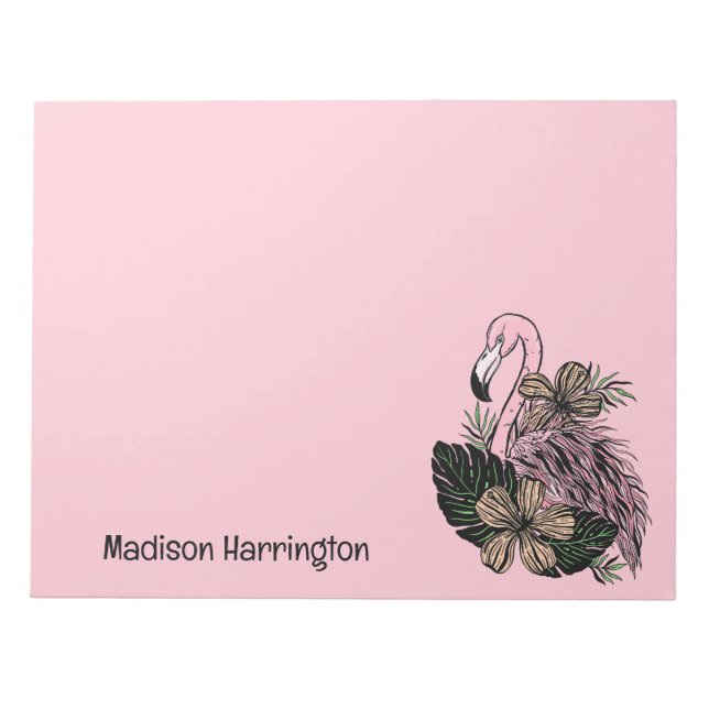 Custom Name & Colour Pink Flamingo Notepad (Front)
