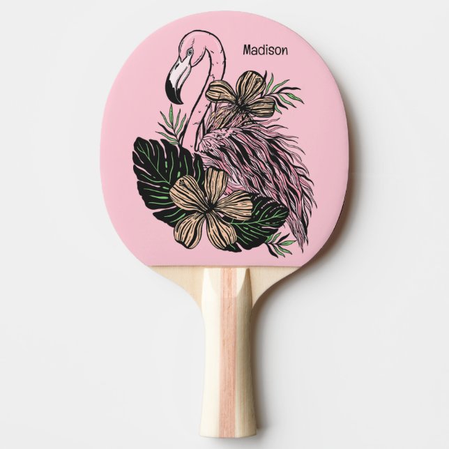 Custom Name & Colour Pink Flamingo Ping Pong Paddle (Front)
