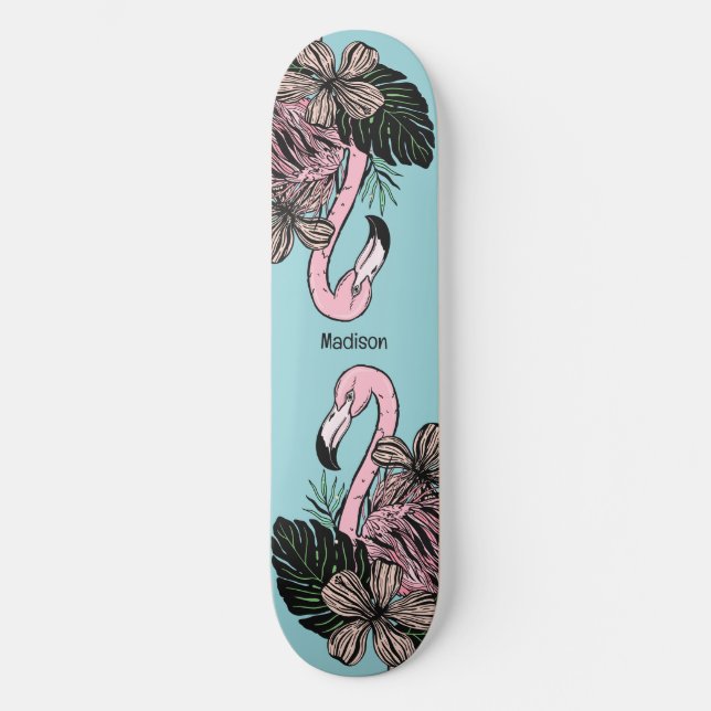 Custom Name & Colour Pink Flamingo Skateboard (Front)