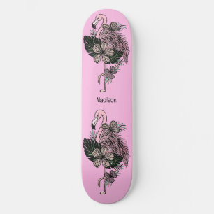 Custom Name & Colour Pink Flamingo Skateboard