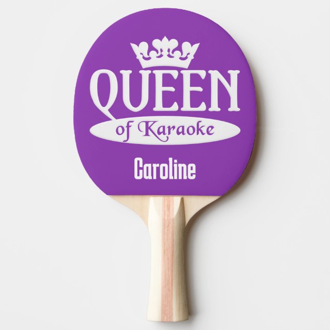 Custom Name & Colour Queen of Karaoke Ping Pong Paddle (Front)