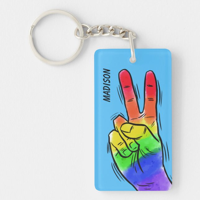 Custom name & colour Rainbow Peace key chain (Front)