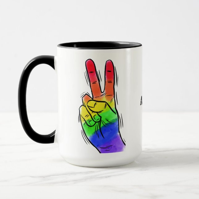 Custom name & colour Rainbow Peace mugs (Left)