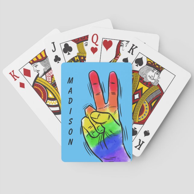 Custom name & colour Rainbow Peace playing cards (Back)