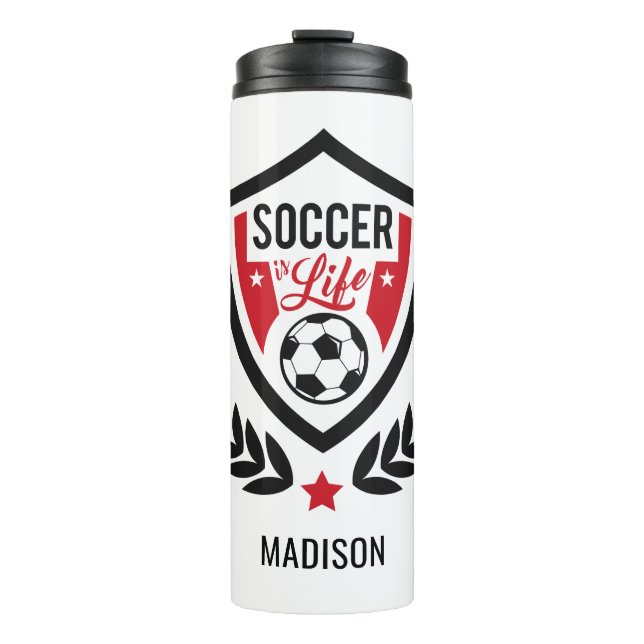 Custom name & colour Soccer Logo tumbler (Front)