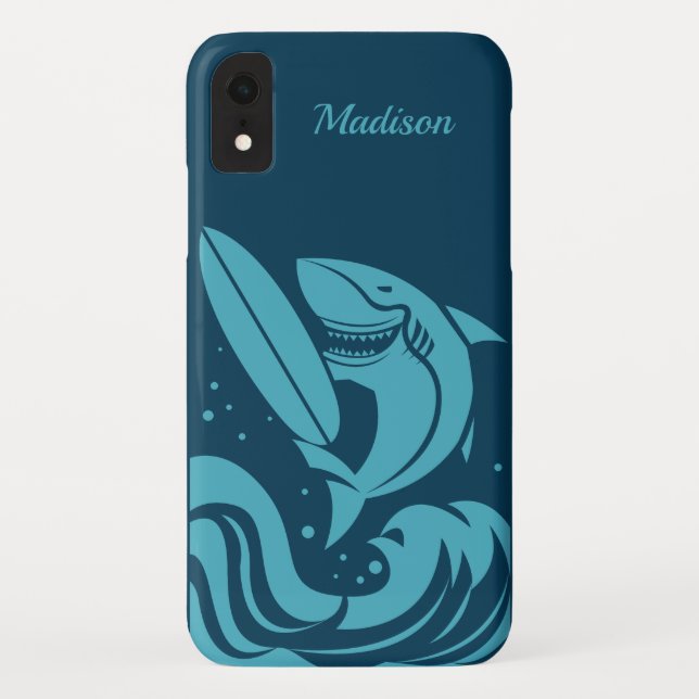 Custom name & colour Surfer Shark phone cases (Back)