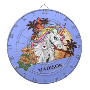 Custom Name & Colour Tropical Unicorn Dartboard