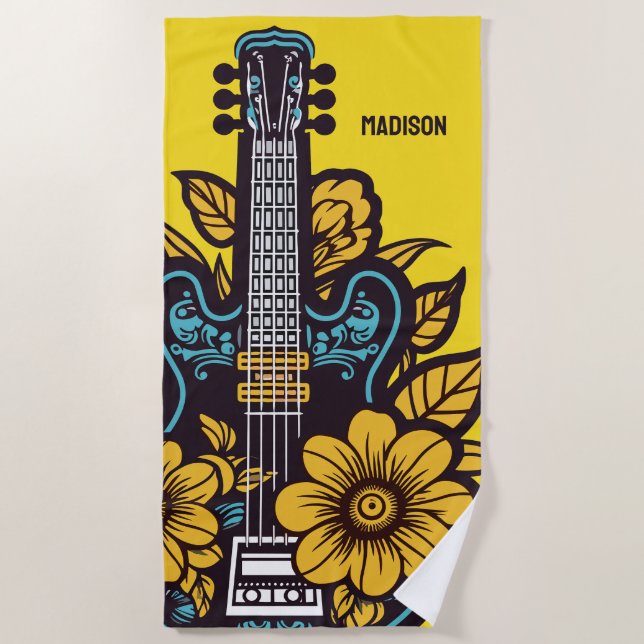 Custom Name & Colour Ukulele Beach Towel (Front)