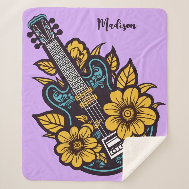 Custom Name & Colour Ukulele Sherpa Blanket (Front)