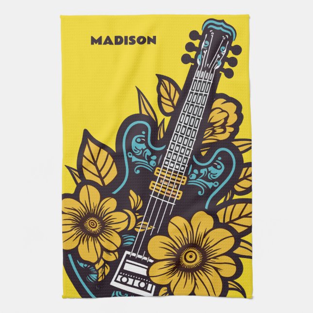 Custom Name & Colour Ukulele Tea Towel (Vertical)