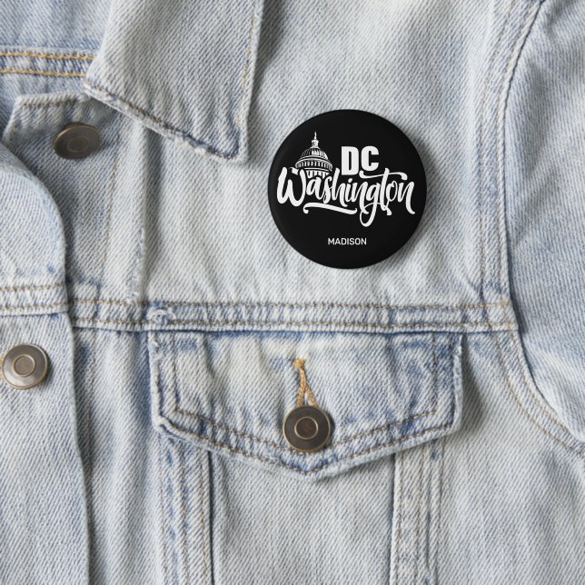 Custom Name & Colour Washington DC 6 Cm Round Badge (In Situ)
