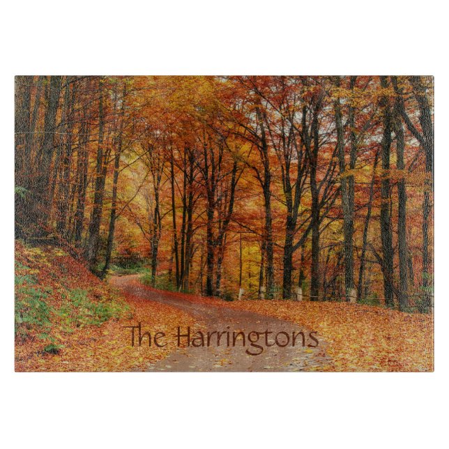 Custom Name Colourful Autumn Path Cutting Board (Front)