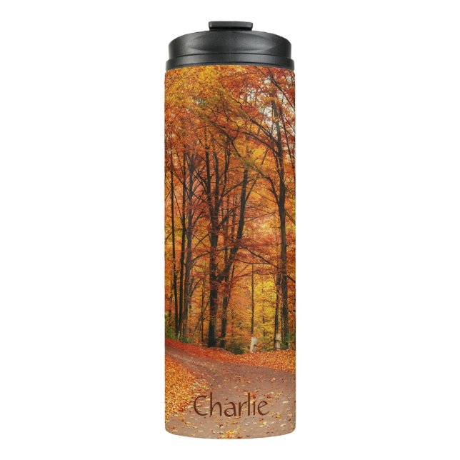 Custom Name Colourful Autumn Path Thermal Tumbler (Front)