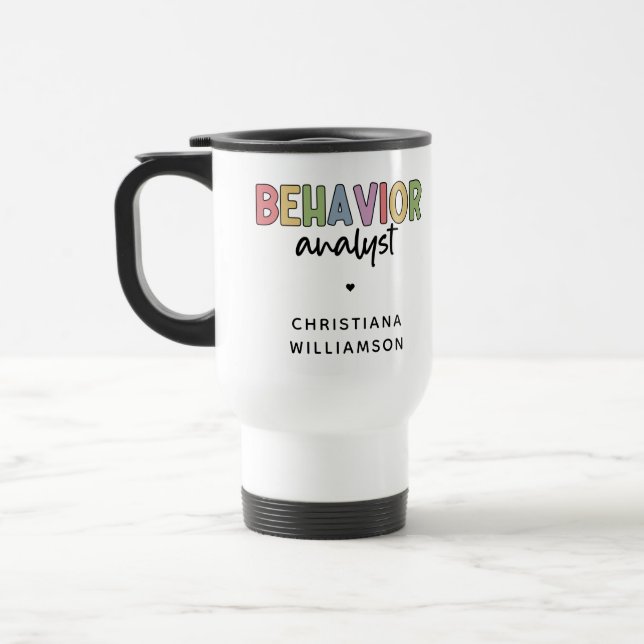 Custom Name Colourful Behaviour Analyst Travel Mug (Left)