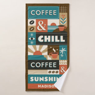 Custom Name Colourful Coffee Quotes Bath Towel