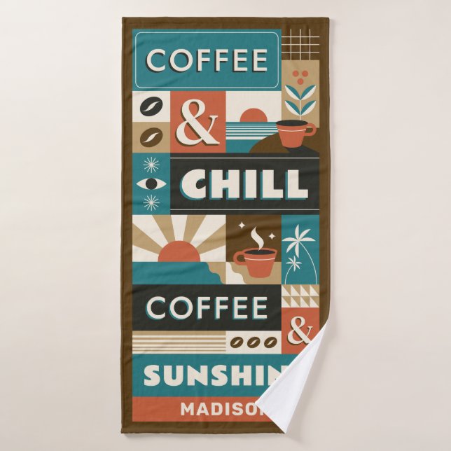 Custom Name Colourful Coffee Quotes Bath Towel (Bath Towel)