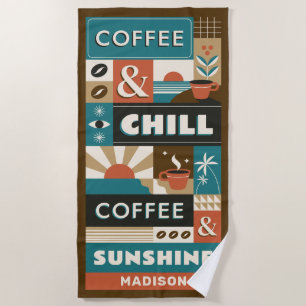 Custom Name Colourful Coffee Quotes Beach Towel