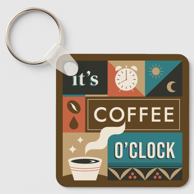 Custom Name Colourful Coffee Quotes Key Ring (Front)