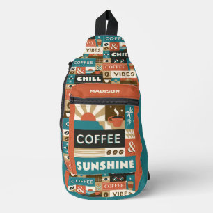 Custom Name Colourful Coffee Quotes Sling Bag
