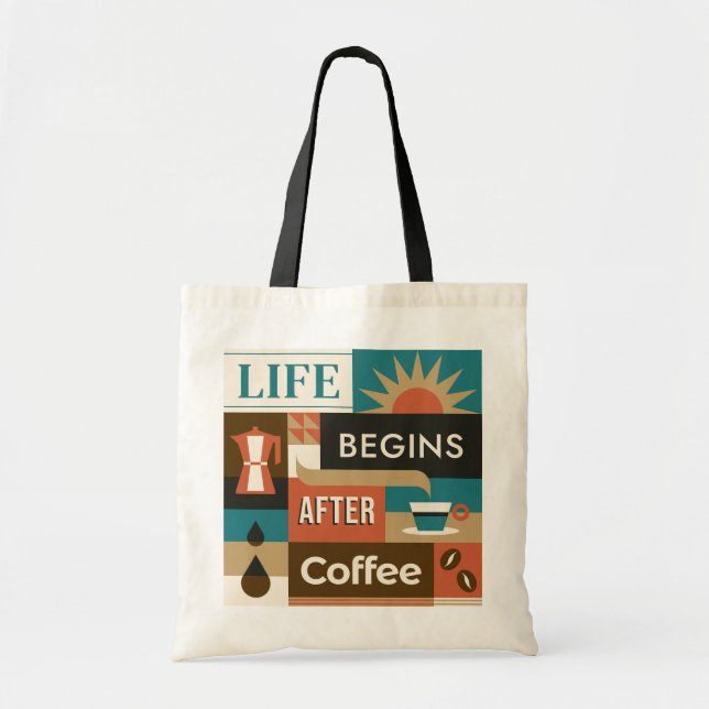 Custom Name Colourful Coffee Quotes Tote Bag (Front)