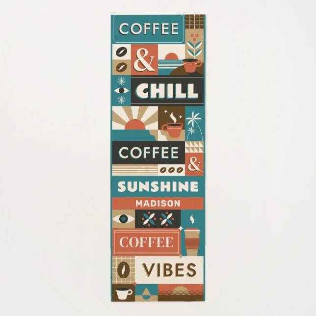 Custom Name Colourful Coffee Quotes Yoga Mat (Back)