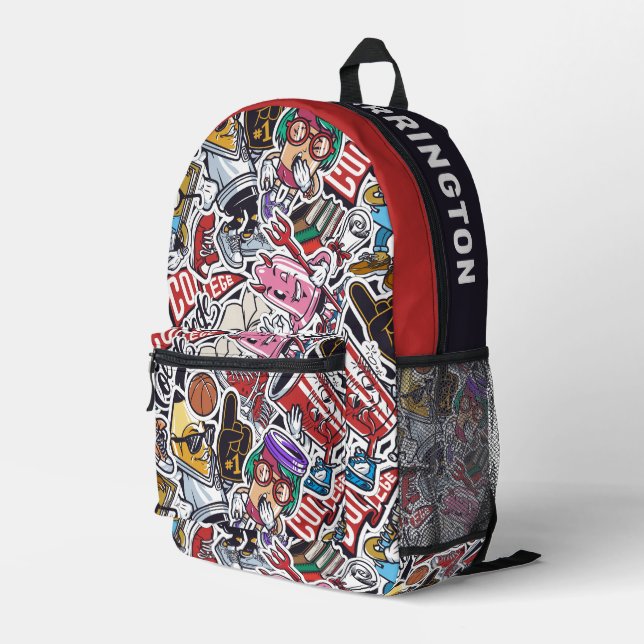 Custom Name Colourful College Doodles Pattern Printed Backpack (Back Corner Right)